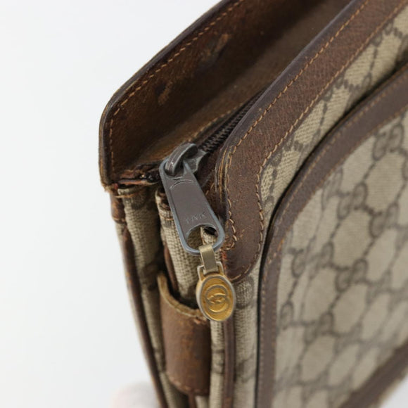 GUCCI GG Supreme Web Sherry Line Clutch Bag PVC Beige Gold Auth 182207