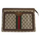 GUCCI GG Supreme Web Sherry Line Clutch Bag PVC Beige Gold Auth 182207-13
