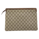 GUCCI GG Supreme Web Sherry Line Clutch Bag PVC Beige Gold Auth 182207-2