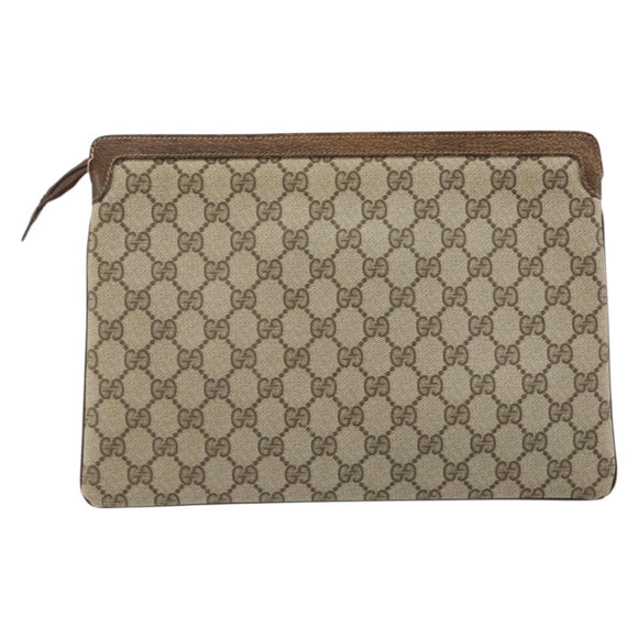 GUCCI GG Supreme Web Sherry Line Clutch Bag PVC Beige Gold Auth 182207