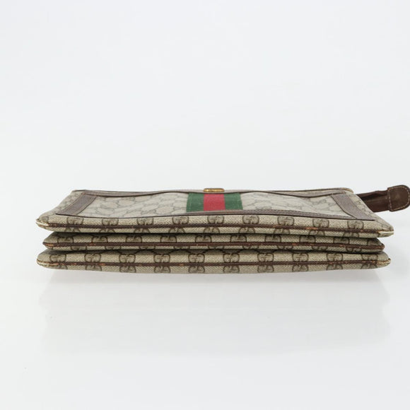 GUCCI GG Supreme Web Sherry Line Clutch Bag PVC Beige Gold Auth 182207