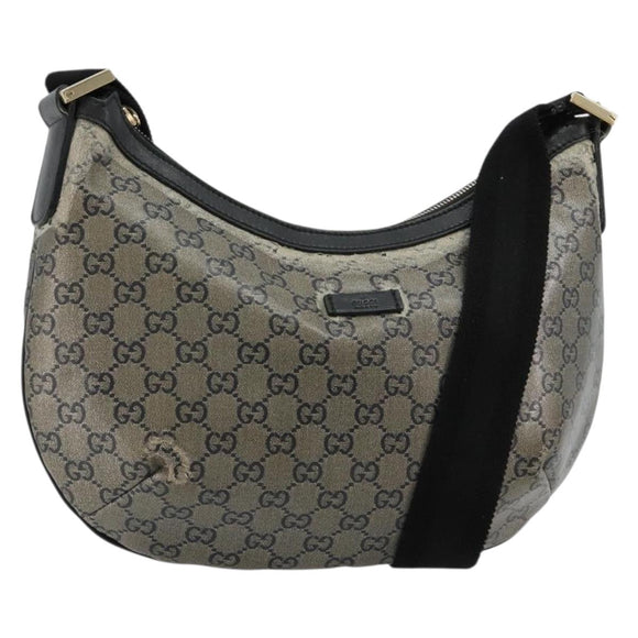 GUCCI GG Crystal Schoudertas Gecoat Canvas Zwart Goud 181092 Auth 182213