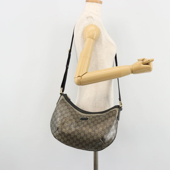 GUCCI GG Crystal Schoudertas Gecoat Canvas Zwart Goud 181092 Auth 182213