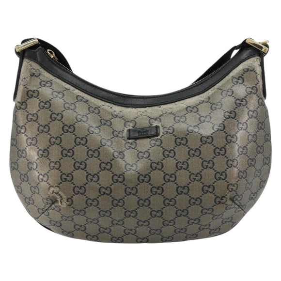 GUCCI GG Crystal Schoudertas Gecoat Canvas Zwart Goud 181092 Auth 182213