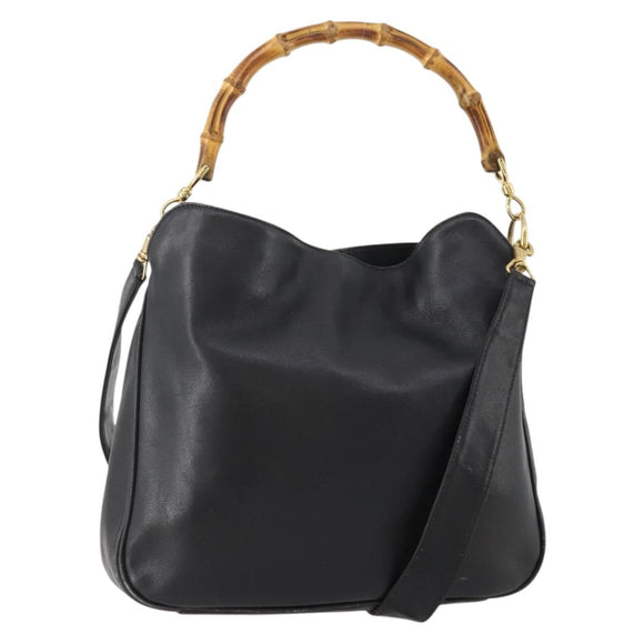 GUCCI Bamboo Shoulder Bag Leather 2way Black Gold 001 3444 1638 Auth 182216