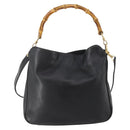 GUCCI Bamboo Shoulder Bag Leather 2way Black Gold 001 3444 1638 Auth 182216-13