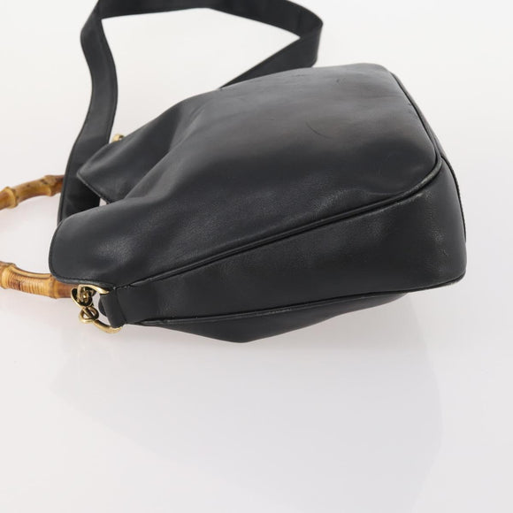 GUCCI Bamboo Shoulder Bag Leather 2way Black Gold 001 3444 1638 Auth 182216