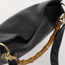 GUCCI Bamboo Shoulder Bag Leather 2way Black Gold 001 3444 1638 Auth 182216-6