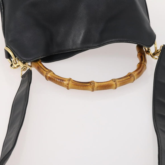 GUCCI Bamboo Shoulder Bag Leather 2way Black Gold 001 3444 1638 Auth 182216