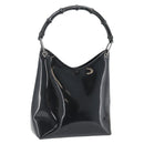 GUCCI Bamboo Shoulder Bag Patent leather Black Silver Auth 182217-1