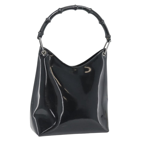 GUCCI Bamboo Shoulder Bag Patent leather Black Silver Auth 182217
