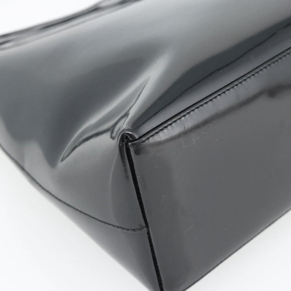 GUCCI Bamboo Shoulder Bag Patent leather Black Silver Auth 182217