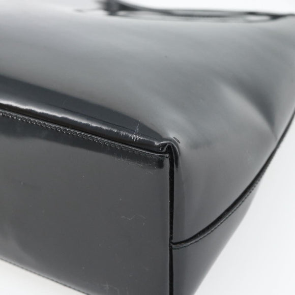 GUCCI Bamboo Shoulder Bag Patent leather Black Silver Auth 182217