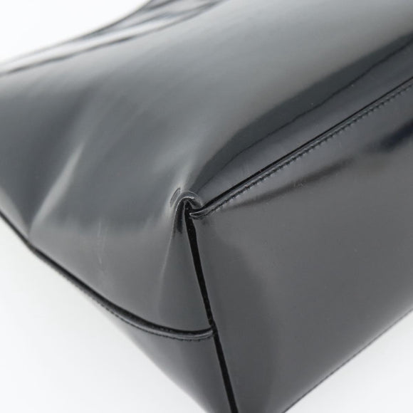 GUCCI Bamboo Shoulder Bag Patent leather Black Silver Auth 182217