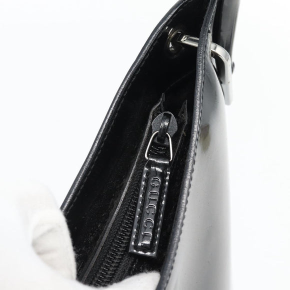 GUCCI Bamboo Shoulder Bag Patent leather Black Silver Auth 182217