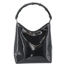 GUCCI Bamboo Shoulder Bag Patent leather Black Silver Auth 182217-13