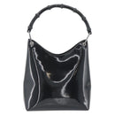 GUCCI Bamboo Shoulder Bag Patent leather Black Silver Auth 182217-2