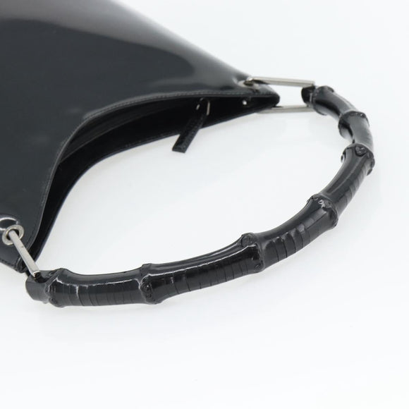 GUCCI Bamboo Shoulder Bag Patent leather Black Silver Auth 182217