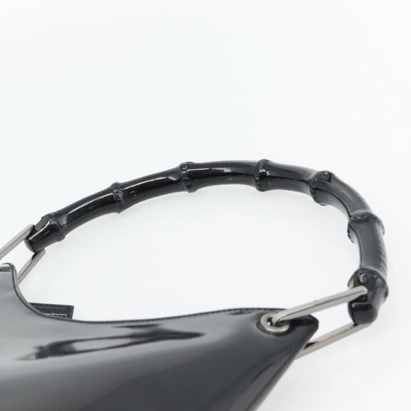 GUCCI Bamboo Shoulder Bag Patent leather Black Silver Auth 182217