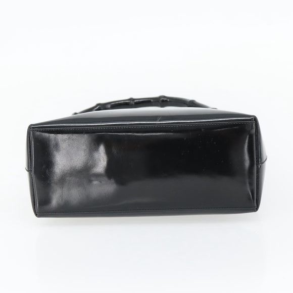 GUCCI Bamboo Shoulder Bag Patent leather Black Silver Auth 182217