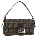 FENDI Zucca Canvas Mamma Baguette Shoulder Bag Black Brown Auth 182220SAM-1