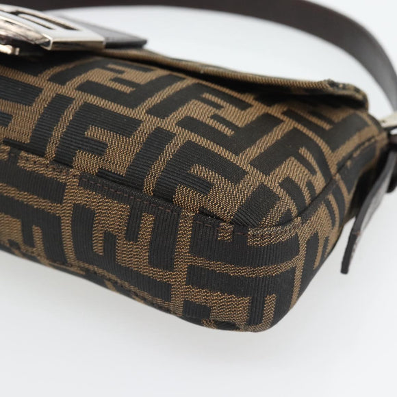 FENDI Zucca Canvas Mamma Baguette Shoulder Bag Black Brown Auth 182220SAM