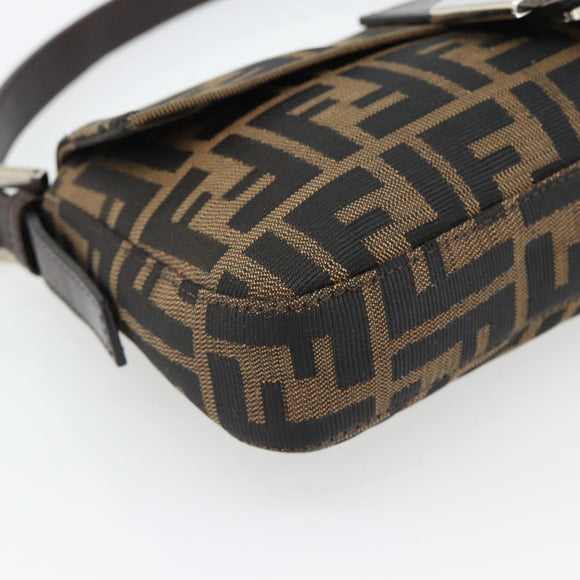 FENDI Zucca Canvas Mamma Baguette Shoulder Bag Black Brown Auth 182220SAM