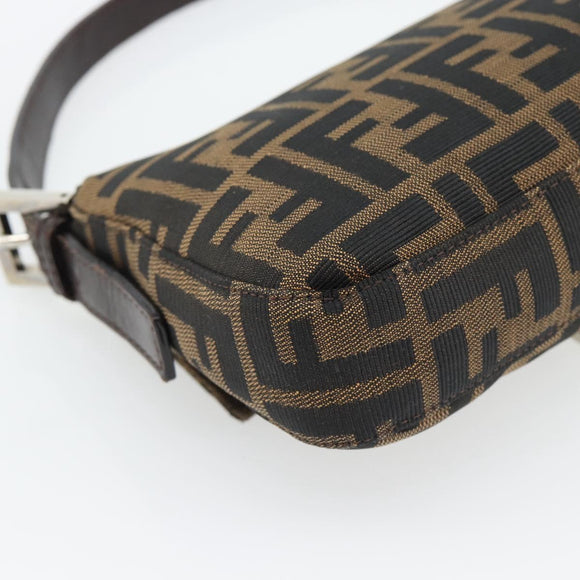 FENDI Zucca Canvas Mamma Baguette Shoulder Bag Black Brown Auth 182220SAM