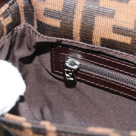FENDI Zucca Canvas Mamma Baguette Shoulder Bag Black Brown Auth 182220SAM