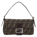 FENDI Zucca Canvas Mamma Baguette Shoulder Bag Black Brown Auth 182220SAM-13