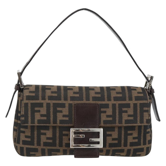 FENDI Zucca Canvas Mamma Baguette Shoulder Bag Black Brown Auth 182220SAM