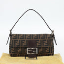 FENDI Zucca Canvas Mamma Baguette Shoulder Bag Black Brown Auth 182220SAM-12