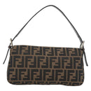 FENDI Zucca Canvas Mamma Baguette Shoulder Bag Black Brown Auth 182220SAM-2