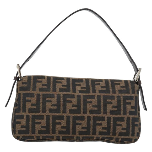 FENDI Zucca Canvas Mamma Baguette Shoulder Bag Black Brown Auth 182220SAM