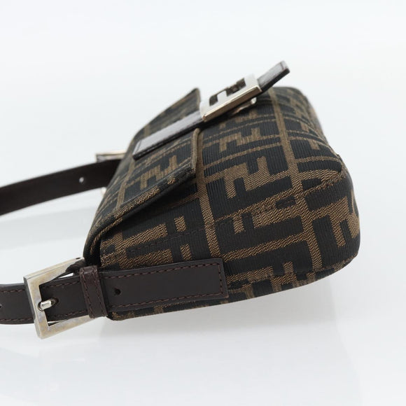 FENDI Zucca Canvas Mamma Baguette Shoulder Bag Black Brown Auth 182220SAM