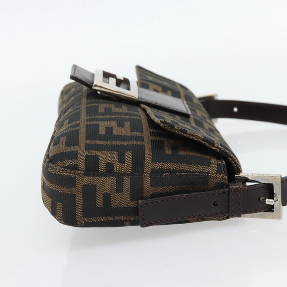FENDI Zucca Canvas Mamma Baguette Shoulder Bag Black Brown Auth 182220SAM