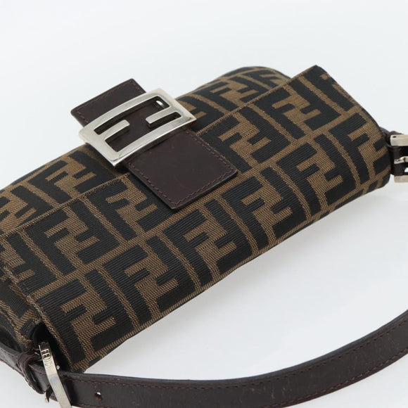 FENDI Zucca Canvas Mamma Baguette Shoulder Bag Black Brown Auth 182220SAM