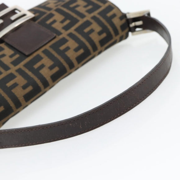 FENDI Zucca Canvas Mamma Baguette Shoulder Bag Black Brown Auth 182220SAM