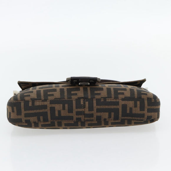 FENDI Zucca Canvas Mamma Baguette Shoulder Bag Black Brown Auth 182220SAM