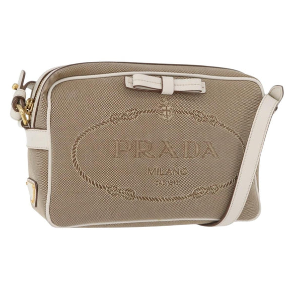 PRADA Shoulder Bag Jacquard Beige Gold Auth 182221M