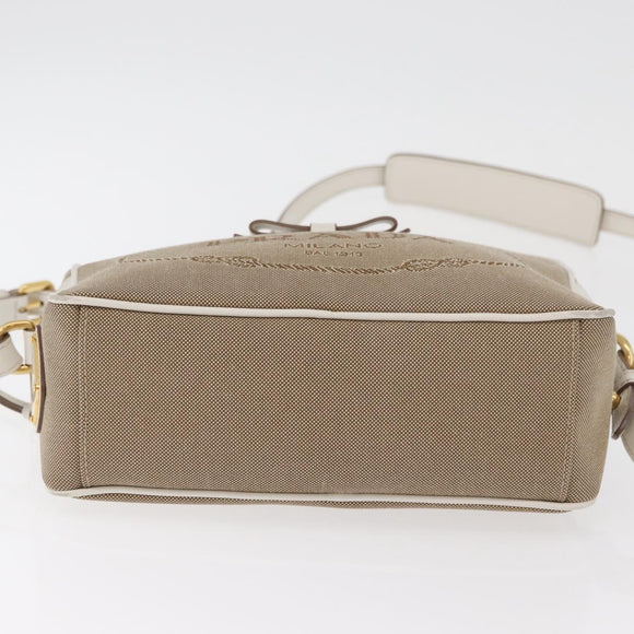 PRADA Shoulder Bag Jacquard Beige Gold Auth 182221M