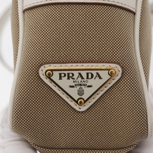 PRADA Shoulder Bag Jacquard Beige Gold Auth 182221M
