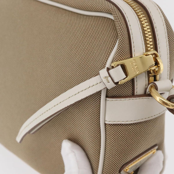 PRADA Shoulder Bag Jacquard Beige Gold Auth 182221M