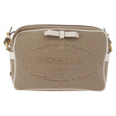 PRADA Shoulder Bag Jacquard Beige Gold Auth 182221M-2