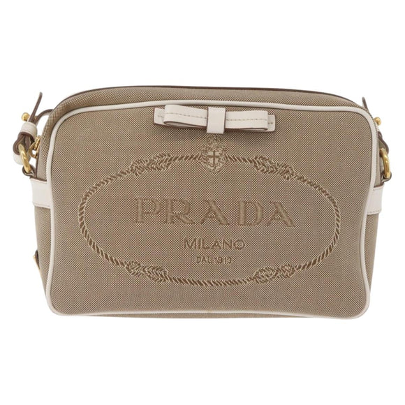PRADA Shoulder Bag Jacquard Beige Gold Auth 182221M