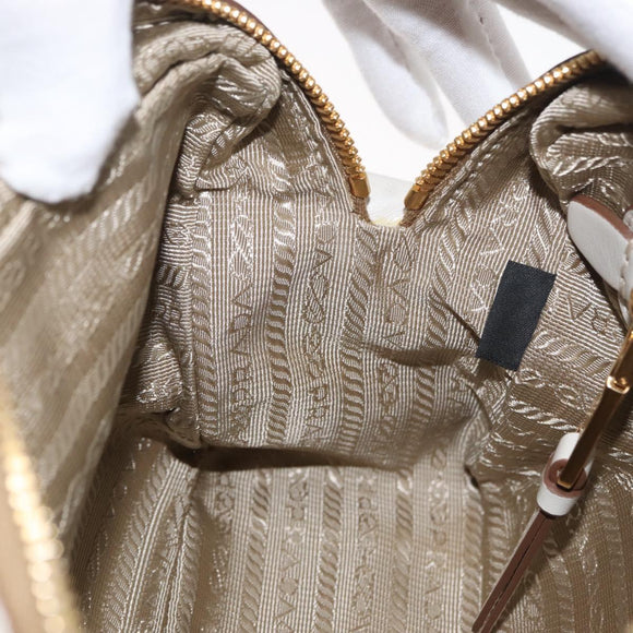 PRADA Shoulder Bag Jacquard Beige Gold Auth 182221M