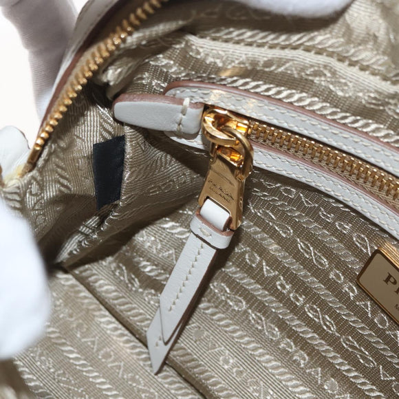 PRADA Shoulder Bag Jacquard Beige Gold Auth 182221M