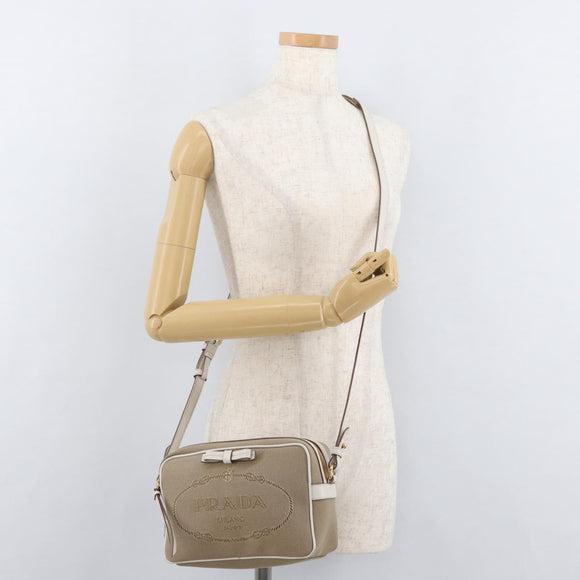 PRADA Shoulder Bag Jacquard Beige Gold Auth 182221M