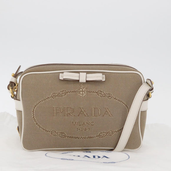 PRADA Shoulder Bag Jacquard Beige Gold Auth 182221M