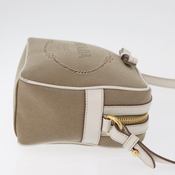 PRADA Shoulder Bag Jacquard Beige Gold Auth 182221M